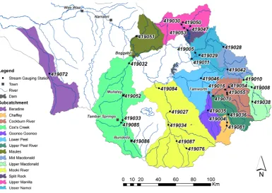 Figure  4-4 Location of stream gauging stations on the unregulated rivers of the Namoi River catchment 