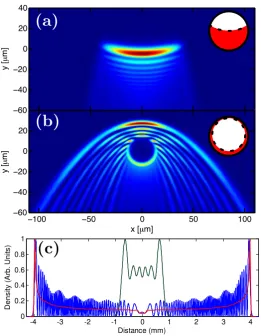 Fig. 1. Near ﬁeld simulations of atom laser proﬁles, showing vastly different output dynam-depending on whether output-coupling takes place on (a) planes or on (b) prolate spheroids