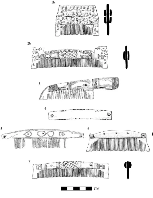 Figure 1: Types 1-7. 1b & 3: reconstructions based on examples from Yorkshire and Cottam; 2b & 7: based on examples from York; 4: from York; 5 & 6: from Birka