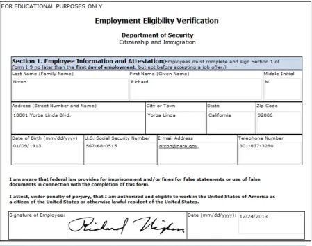 Figure 1. Sample employment verification electronic document.                                                 