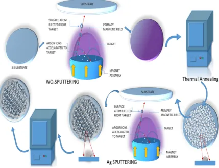 Figure 1. Schematic representation of step-by-step fabrication of Ag-WO3 CSNH 