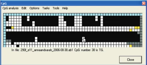 Figure 1. Interactive methylation status grid. The CpGviewer gridwindow, after loading the ZAC sample electropherograms