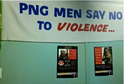 Figure 1: Anti-violence awareness posters and banner inside Kokopo Police Family and Sexual Violence Unit