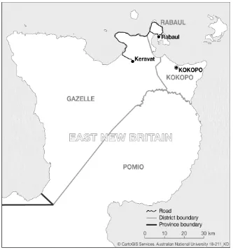 Figure 5: Map of Gazelle Peninsula showing North Coast Road (Rabaul–Kerevat) 
