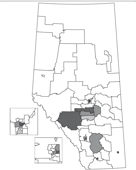 Figure 3 Shaded HAs are significant as clusters or parts of clusters for the CPE analysis.