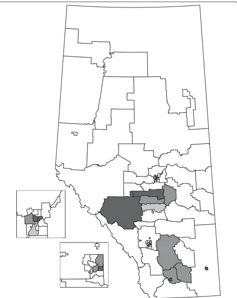 Figure 4 Shaded HAs are significant as clusters or parts of clusters for the EE analysis