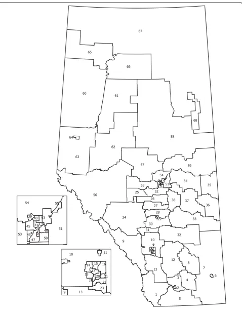 Figure 1 Alberta sub-Regional Health Authorities (HAs).