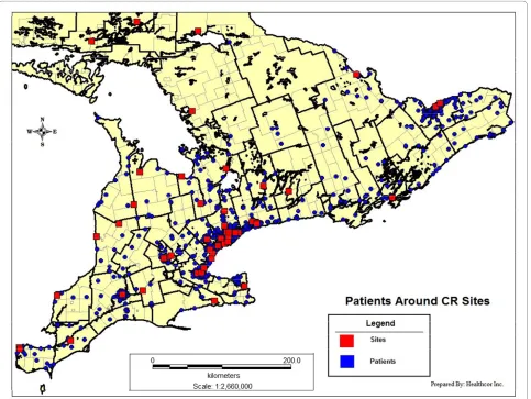 Figure 2 Spatial distribution of participants and CR sites in the Southern corridor of Ontario.