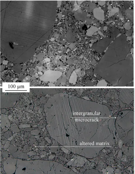 Fig. 9. Morphologies of the matrix of the pristine material (upperview) and of the recovered sample (lower view) taken at the samemagniﬁcation.