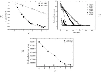 Figure 3. (a) zeta potential measurements as a function of pH and electrolyte concentration;