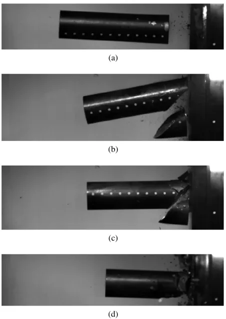 Fig. 2. High speed camera photographs of the projectiles after153.7 m153impact with the target plate for velocites ranging from 124.4 to.7 m/s