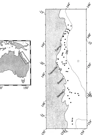 Figure 2.18 : Location map of the Great Barrier Reef, showing locations of reef cores