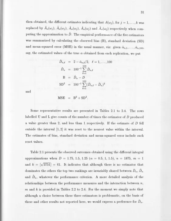 Table 2.1 presents the observed outcomes obtained using the different integral 