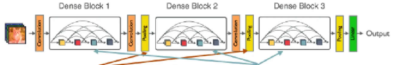 Figure 2.14. DenseNet architecture. It shows blocks with all possible connections between its layers [12].