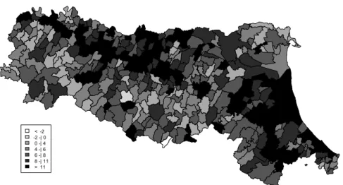 Figure 3 – Spatial distribution of the net migration rate (Foreigners) in 2009. 