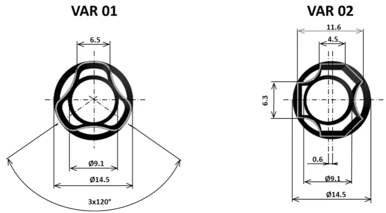 Figure 2:  Examples of designed spacers - VAR 01 and VAR 02 