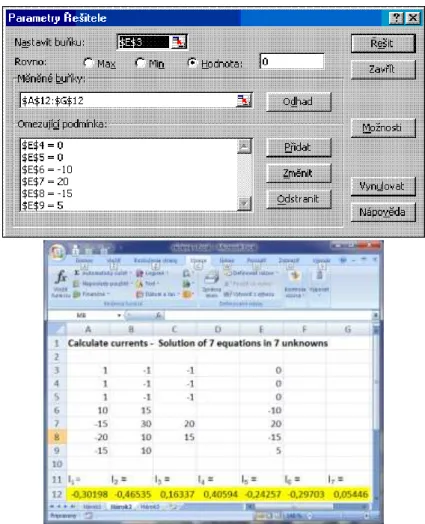 Fig. 3. Numerical solution of the system of problems in the MS Excel  Solutionist 