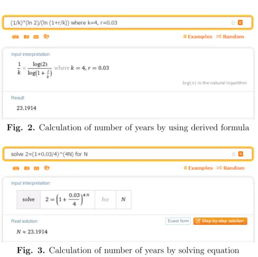 Fig. 2. Calculation of number of years by using derived formula