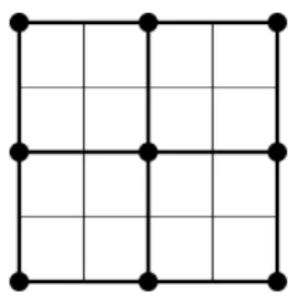 Figure 4. Current grid, coarser grid (in thick lines) and coarser grid points (black circles).