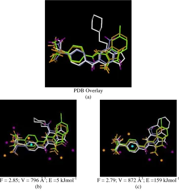 Figure 6. CDK2 subset 2. (a) the PDB overlay. (b) and (c) show example solutions 
