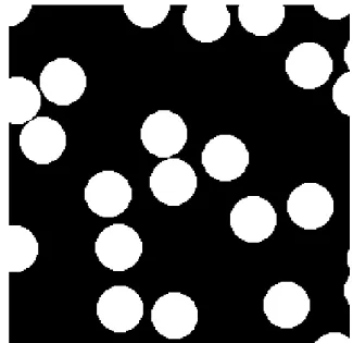 Fig. 1. Non overlapping discs built from the dead leaves model; area fraction 0.25.