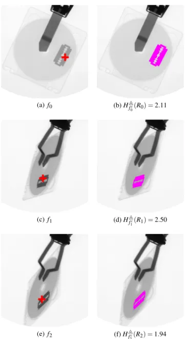 Fig. 3. Robustness to variations of object opacity of the segmentation by LIP-multiplicative homogeneity criterion H ××× 