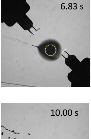 Fig. 13. Image sequence for a moderately-sooting case. The droplet edge is marked with a yellow circle.