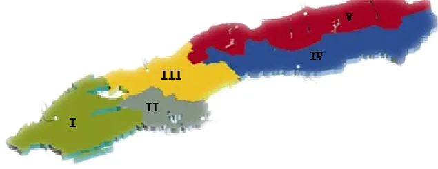 Figure 2. Five different regions in Sweden used in the analysis (LRF Konsult).        