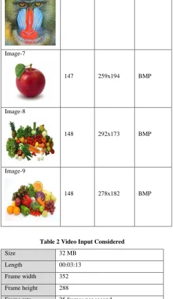 Table 2 Video Input Considered 