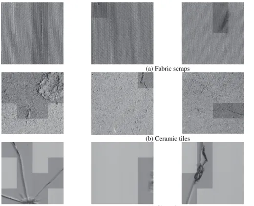 Fig. 5. Localizing surface defects (n = 8, m = 6, p = 0.99).  Based on our experience, we here note that a  task-oriented adaptation of the proposed defect detection  system is necessary for a specific class of texture  images