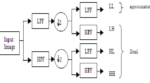 Fig 1: Block Diagram of 1 level Discrete Wavelet Transform (DWT) [7] 