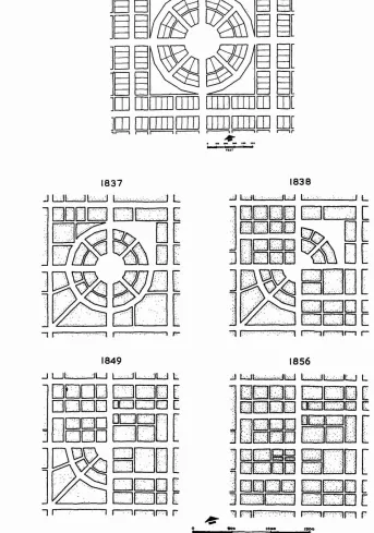 Figure 1.7.The squaring of Circleville 1810-1856 (from Reps, 1965).