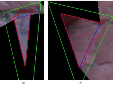 Figure 4. To reduce hard boundaries we compute a soft boundary (depicted in red) as the minimum cost path through the error surface at the overlap region