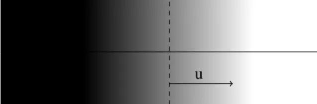 Fig. 1. A grey-scale image of a halfspace. The function θ u measures how the grey-values change along the horizontal line going from right to left.