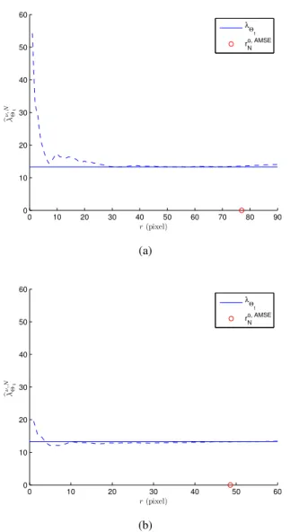 Fig. 1. Comparison of the natural estimator and the theoretical value (λ Θ 1 (0.5, 0.5) = 13.30) at point (0.5, 0.5) for an inhomogeneous Boolean model of segments with intensity f (x 1 , x 2 ) = 700x 2 1 