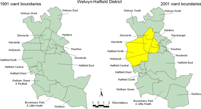 Figure 1: Electoral ward boundary changes 1991 to 2001 