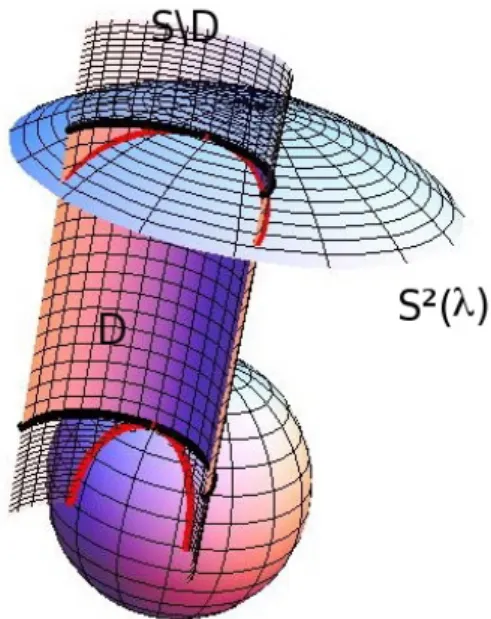 Fig. 4. Partial view of the domain D. The boundary ∂ D is given by the black curves (circles)