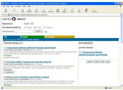 Figure 2 The Delegated layout as tested in the second evaluation (the first document has been bookmarked)