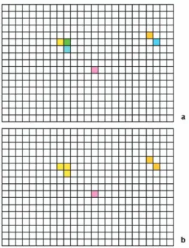 Fig. 10. Target detection process: a) primary target detection, b) elementary area gathering.