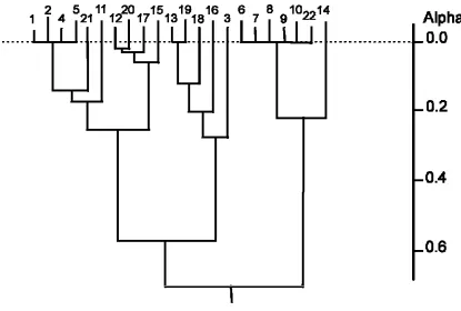 Figure 1.  Typical clustering of similarity coefficients using the group average hierarchic in searches of the NCI AIDS database