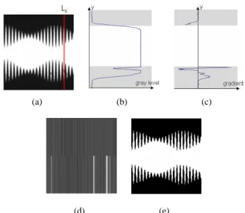 Fig. 8. Computation of the total variation of each side. (a) Line profile. (b) After Segmentation