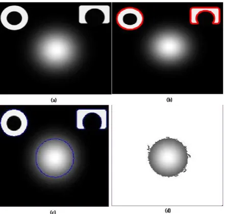 Fig. 7 shows the segmentation results of a synthetic image with objects having weak edges and interior holes