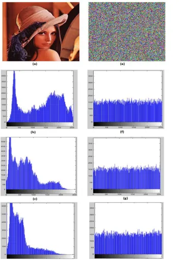 Fig. 2. Histogram analysis: (a) shows a plain image. (b), (c) and (d) respectively, show the histograms of red,  shown in (a)