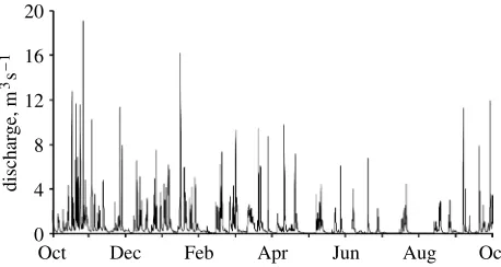Figure 1. Discharge for the 1999 water year from the 11.4 km2northern England, based on 15 min gauging (afterriver is dominated by very peaky hydrographs that quickly return to a very low baseﬂow