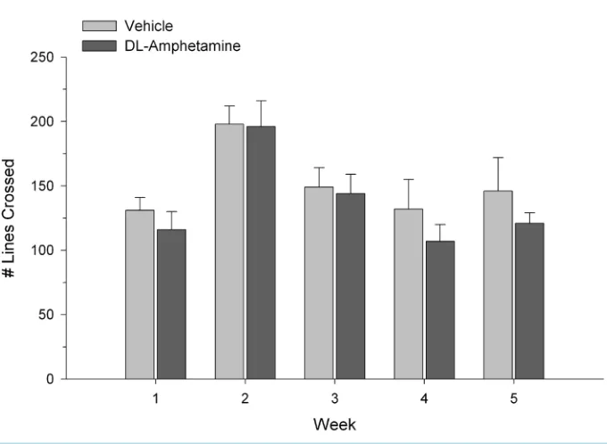 Figure 3. Frequency of rearing behavior in vehicle and DL-amphetamine-treated rats. Data are represented as mean ± S.E.M