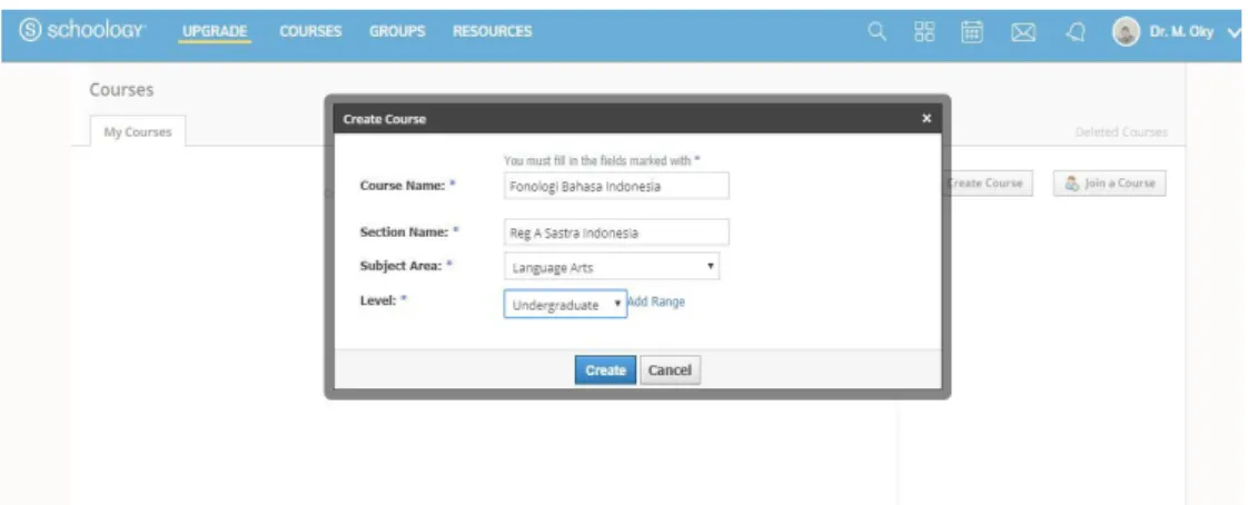 Figure 1. Creating a Course in the Schoology Application 