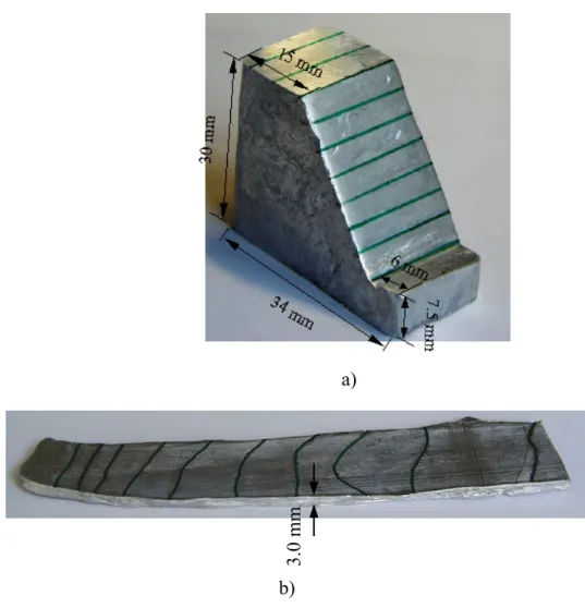 Fig. 1. Pictures of sample before a) and after b) deformation by cold rolling.