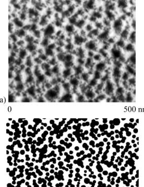 Fig. 1. (a) grey level TEM-image (Sample: PAA DPP) showing micro-domains distributed at the film surface