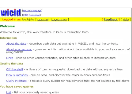 Figure 3: The Welcome screen in WICID  