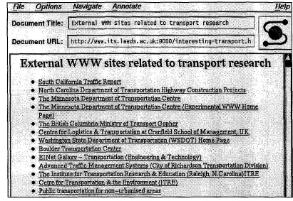 Figure (4): One of the web pages on the "Transportation Resourees on the Internet": Using NCSA's Mosaic document browser